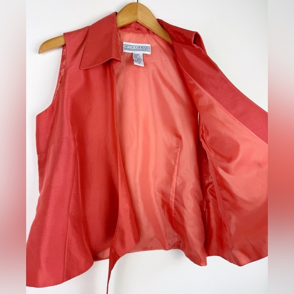 Jessica Howard Vintage Coral Silk Wrap Blouse - Picture 9 of 10